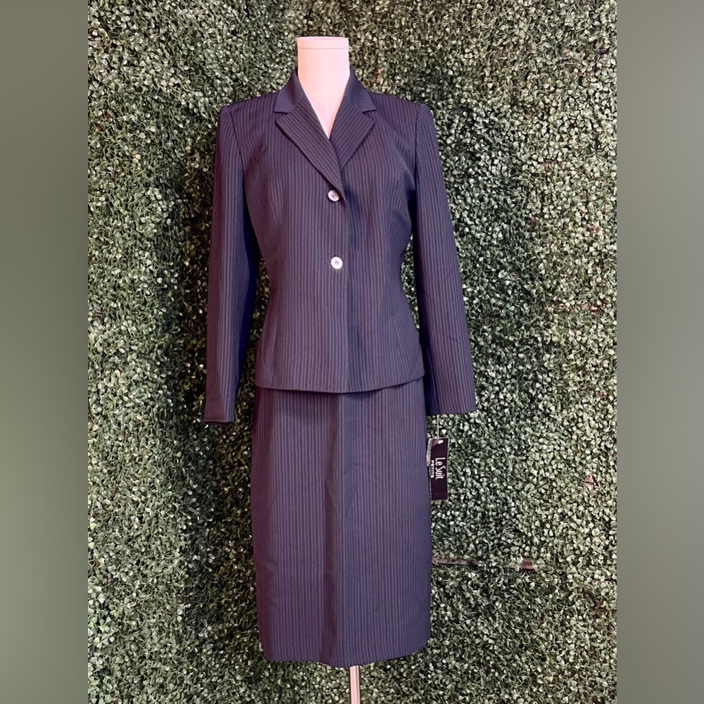 Navy Pinstripe Skirt Suit
